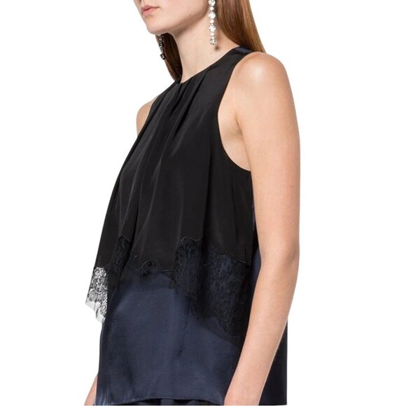 TIBI NWT Blue Lace Top Patchwork Sleeveless Layered Blouse Black Tiered 2 - Picture 1 of 6